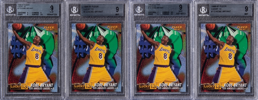1996-97 Fleer #13 Kobe Bryant Lucky 13 Rookie Card (Lot Of 4) - BGS MINT 9